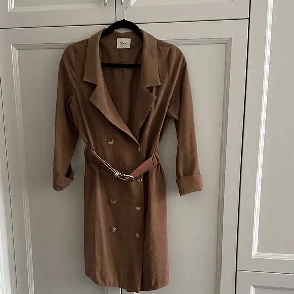 Brown Double-Breasted Women's Trench Coat With Belt - Picture 1 of 7